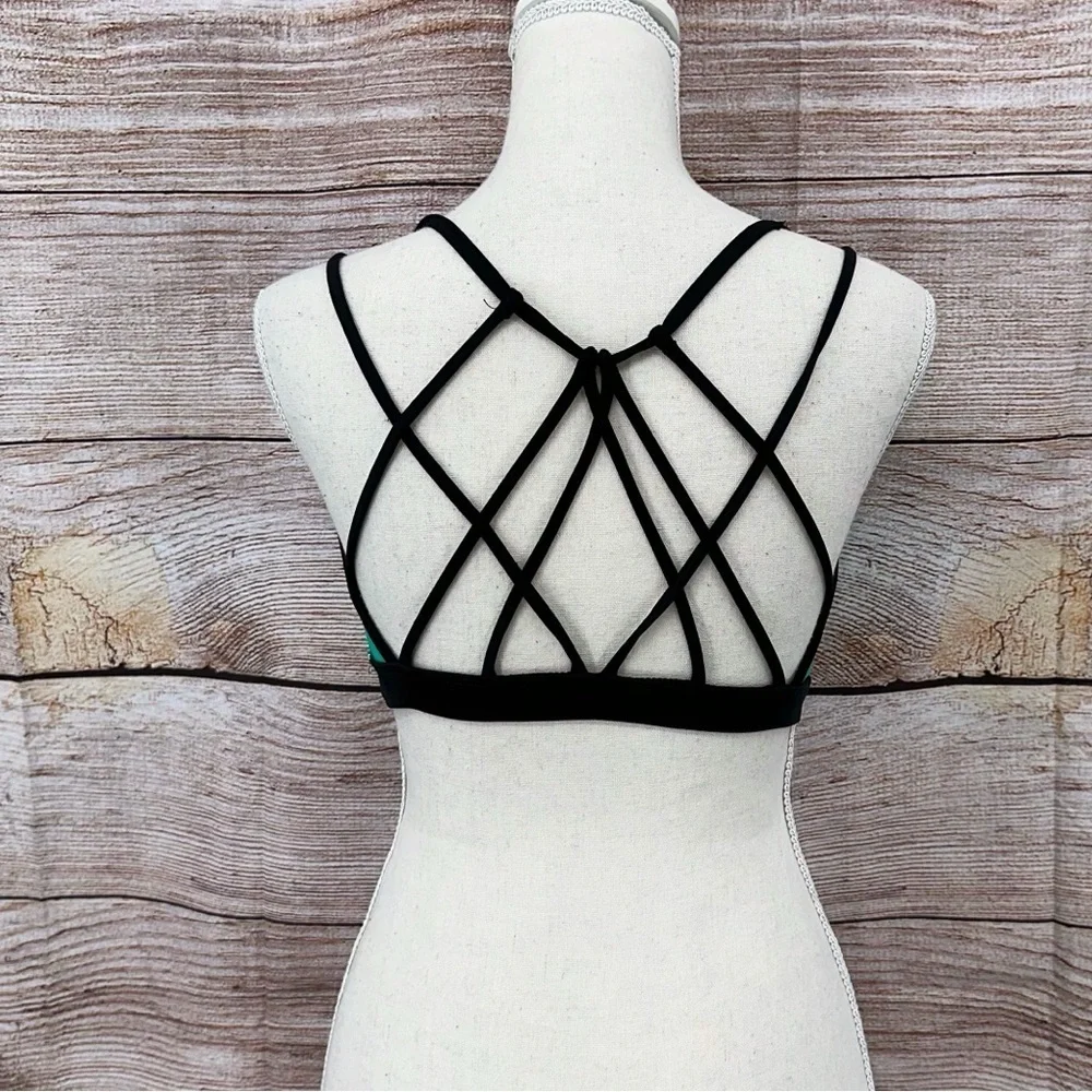 Fabletic Green and Black Dash Bikini Top Size M